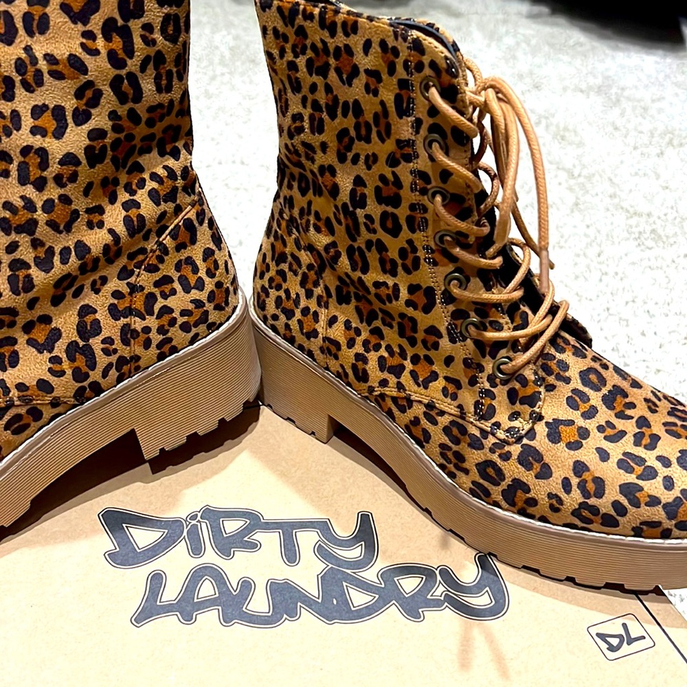 Dirty laundry brand cheetah print, combat boots, like new!